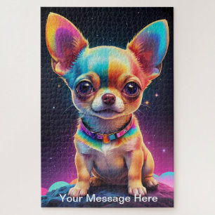 Cute Cosmic Chihuahua Surreal Rainbow Art Jigsaw Puzzle