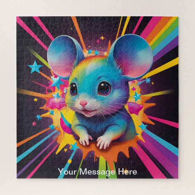 Cute Cosmic Mouse Vibrant Surreal Rainbow Art  Jigsaw Puzzle (Vertical)