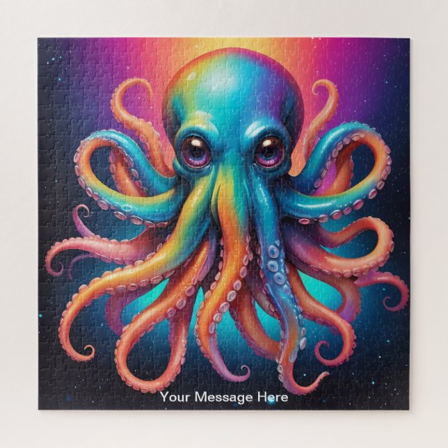 Cute Cosmic Octopus Vibrant Surreal Rainbow Art  Jigsaw Puzzle (Vertical)