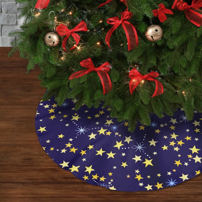 Cute Cosmic Pattern Starry Night Galaxy Navy Blue Brushed Polyester Tree Skirt (Creator Uploaded)
