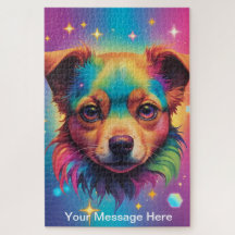 Cute Cosmic Puppy Dog Surreal Rainbow Art 