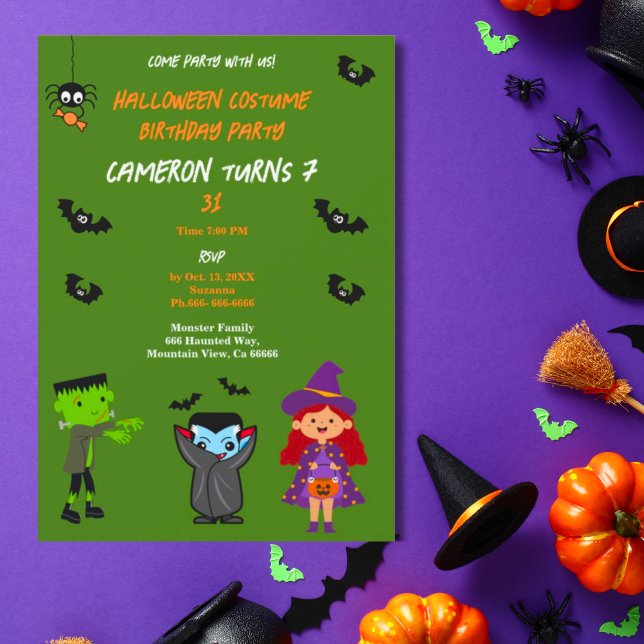 Cute Costume Halloween Birthday Party Invitation (Halloween Costume Kids Birthday Party.)