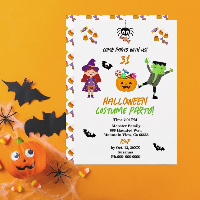 Cute Costume Halloween Party Fall Invitation (Cute Kids Halloween Party Invitation - Create your own)