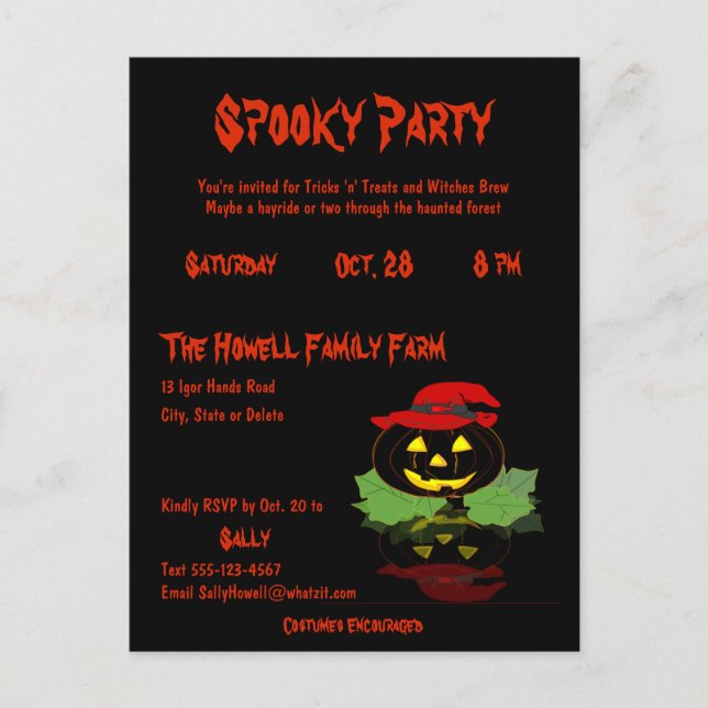 Cute Costume Halloween Party Invitation Postcard (Front)