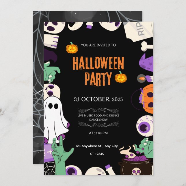 Cute Costume Halloween Party Invitation – Spooky  (Front/Back)