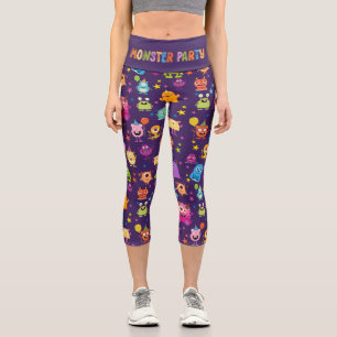 Cute Costume Monster Halloween Party Pattern Capri Leggings