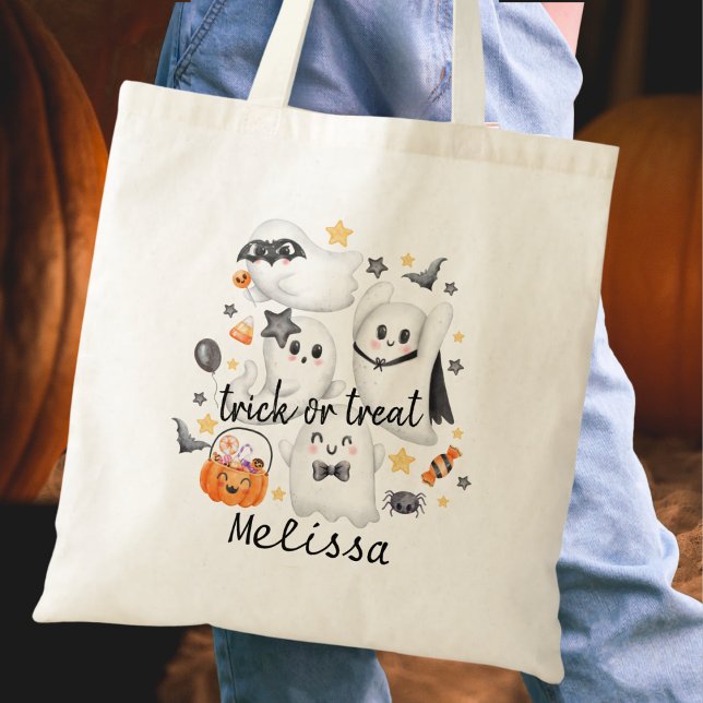 Cute Costume Spooky Ghost Pumpkin Halloween Tote Bag (Creator Uploaded)