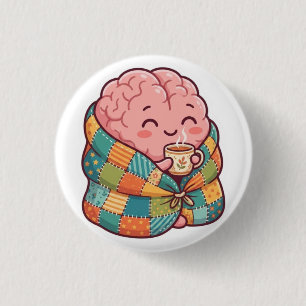 Cute Cosy Brain Drinking Coffee Mental Health AI A 3 Cm Round Badge