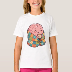 Cute Cosy Brain Drinking Coffee Mental Health AI A T-Shirt