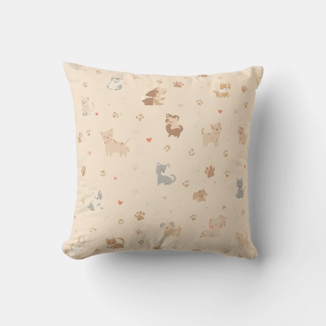 Cute & Cosy Cat and Dog Print Cushion (Front)