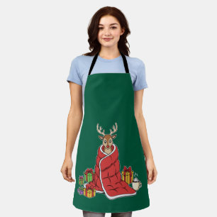 Cute Cosy Christmas Reindeer in Blanket Funny Apron