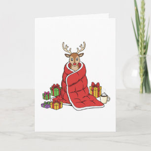 Cute Cosy Christmas Reindeer in Blanket Funny Card