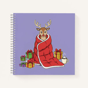 Cute Cosy Christmas Reindeer in Blanket Funny Notebook