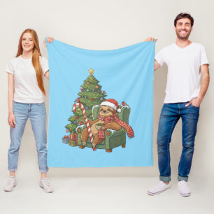 Cute Cosy Christmas Sloth Funny Festive Holiday Fleece Blanket