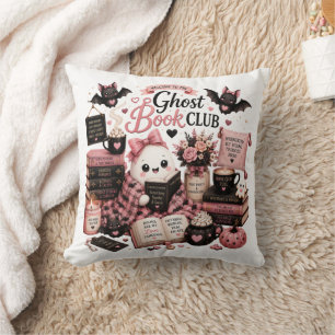Cute Cosy Ghost Bookclub Halloween Throw Pillow