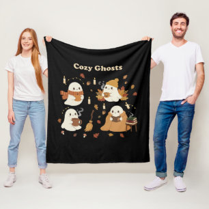 Cute Cosy Ghosts Autumn Fall Halloween Kawaii Spoo Fleece Blanket