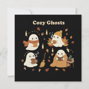 Cute Cosy Ghosts Autumn Fall Halloween Kawaii Spoo Invitation