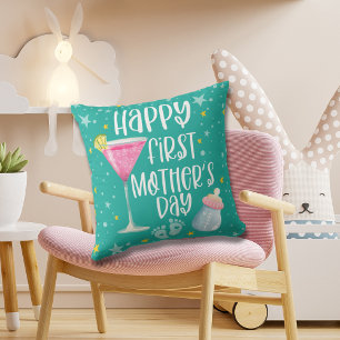 Cute Cosy Happy First Mother's Day Throw Pillow