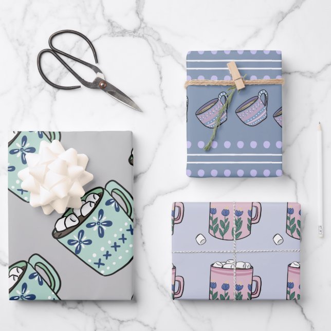 Cute Cosy Hot Chocolate Mug Wrapping Paper Sheet (Front)