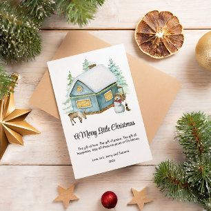 Cute Cosy House Snowman Merry Christmas Flat Holiday Card