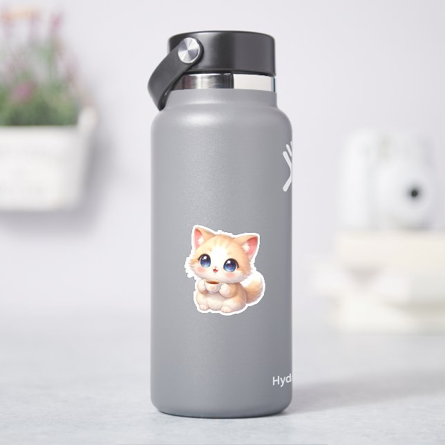 Cute Cosy Kitty Coffee Cup Vinyl Sticker (HydroFlask)
