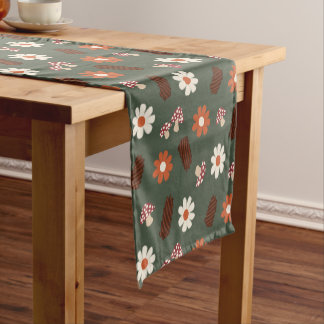 Cute cosy pattern with flowers mushroom & pinecone short table runner