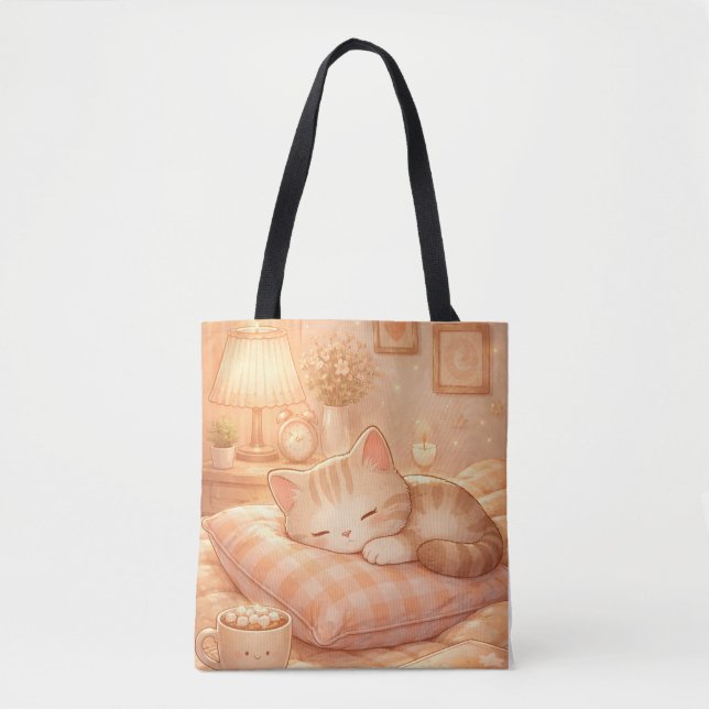 Cute Cosy Sleeping Cat Tote Bag (Front)