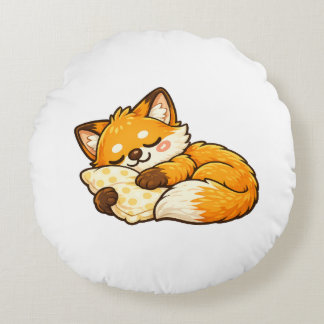 Cute Cosy Sleeping Fox Round Cushion
