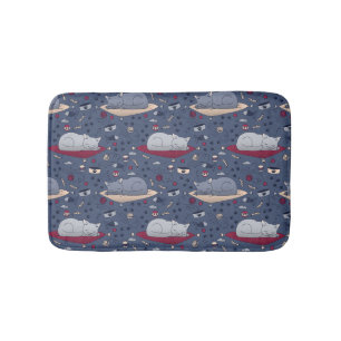 Cute & Cosy Sleepy Cat Dreams Pattern  Bath Mat