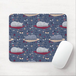 Cute & Cosy Sleepy Cat Dreams Pattern Mouse Pad