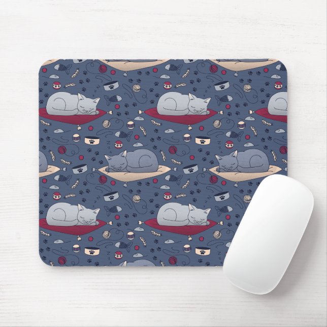 Cute & Cosy Sleepy Cat Dreams Pattern  Mouse Pad (With Mouse)
