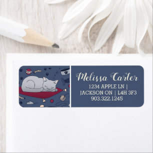 Cute & Cosy Sleepy Cat Dreams Pattern Return Address Label