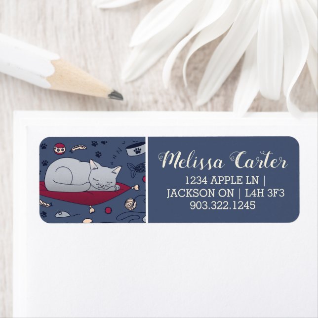 Cute & Cosy Sleepy Cat Dreams Pattern  Return Address Label (Insitu)