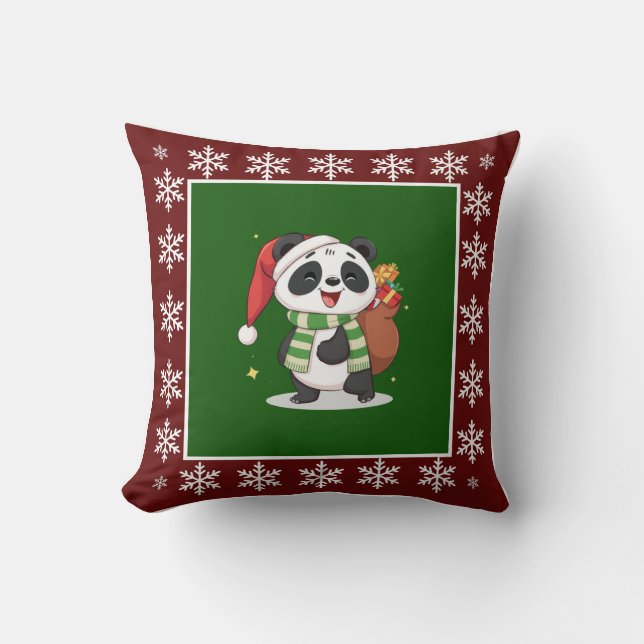 Cute Cosy Trendy Panda Bear Christmas No Photo Cushion (Front)