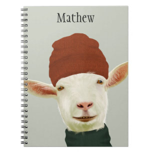 Cute Cosy Winter Goat With Beanie Hat and Scarf Notebook