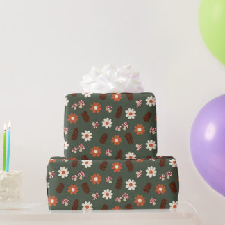 Cute cosy wooland with flowers mushroom & pinecone wrapping paper