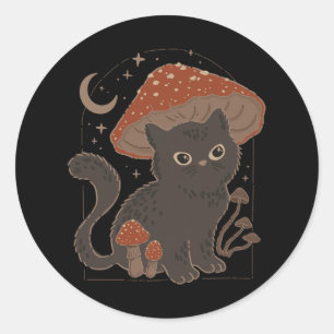 Cute Cottagcore Cat Mushroom Hat Vintage Grunge Ae Classic Round Sticker
