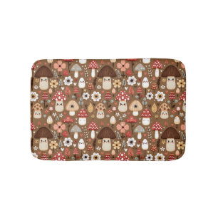 Cute Cottage Core Mushrooms and Flowers Bath Mat