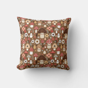 Cute Cottage Core Mushrooms and Flowers Cushion