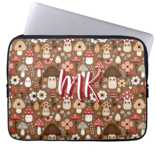 Cute Cottage Core Mushrooms and Flowers Laptop Sleeve