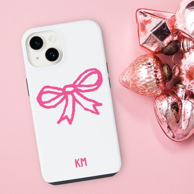 Cute Cottage Ribbon Monogram Bow Tie Simple Girly iPhone Case (Creator Uploaded)