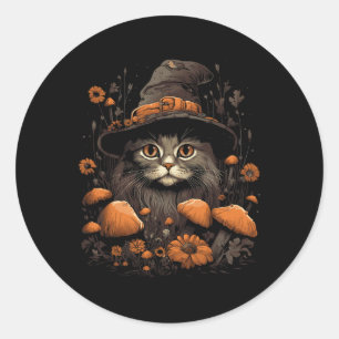 Cute Cottagecore Aesthetic Cat Mushroom Women Kids Classic Round Sticker