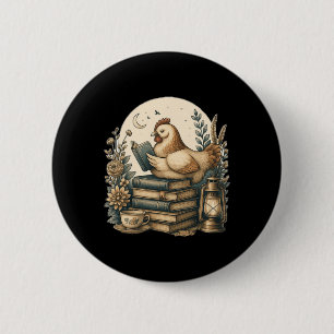 Cute Cottagecore Aesthetic Chicken Reading Book Ne 6 Cm Round Badge