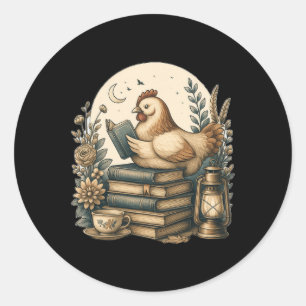 Cute Cottagecore Aesthetic Chicken Reading Book Ne Classic Round Sticker