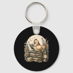 Cute Cottagecore Aesthetic Chicken Reading Book Ne Key Ring