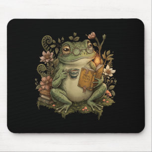 Cute Cottagecore Aesthetic Frog Book Reading Lover Mouse Pad