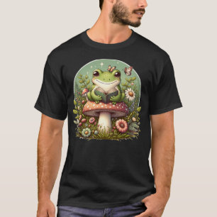 Cute Cottagecore Aesthetic Frog Mushroom Reading B T-Shirt