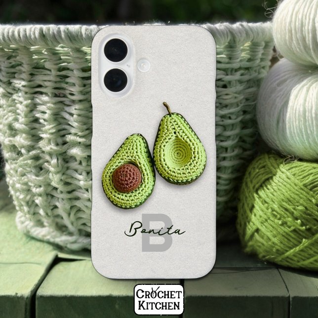 Cute Cottagecore Crochet Avocado Monogram Name  Case-Mate iPhone Case (Creator Uploaded)