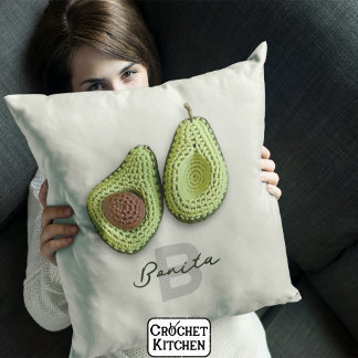 Cute Cottagecore Crochet Avocado Monogram Name Cushion