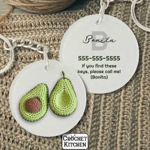 Cute Cottagecore Crochet Avocado Monogram Name Key Ring